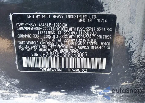 2014 Subaru Xv Crosstrek 2.0I Limited z USA, uszkodzony, nr VIN JF2GPAKC3E8268087